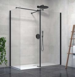 AQUAESTIL ZENITH +W WALL 55 - 100 cm, Pregradni dodatak tuš stijeni, crni profil, prozirno staklo