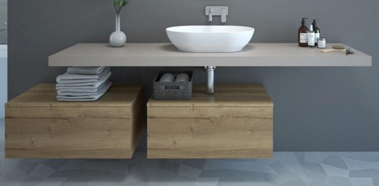 Kupaonska baza AQUAESTIL Jazz 230, 200x55x6cm, viseći pult s umivaonikom i 2 viseća ormarića, razne boje