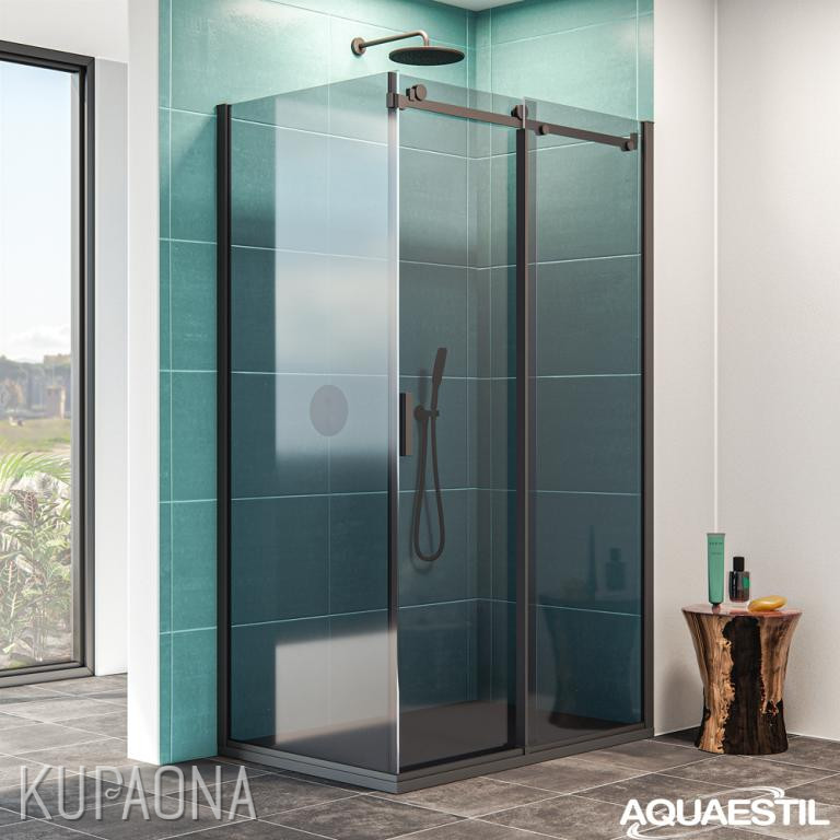 Tuš kabina AQUAESTIL Artego D+W, viseća klizna vrata i stijena, sivo staklo, crni profil, razne dimenzije