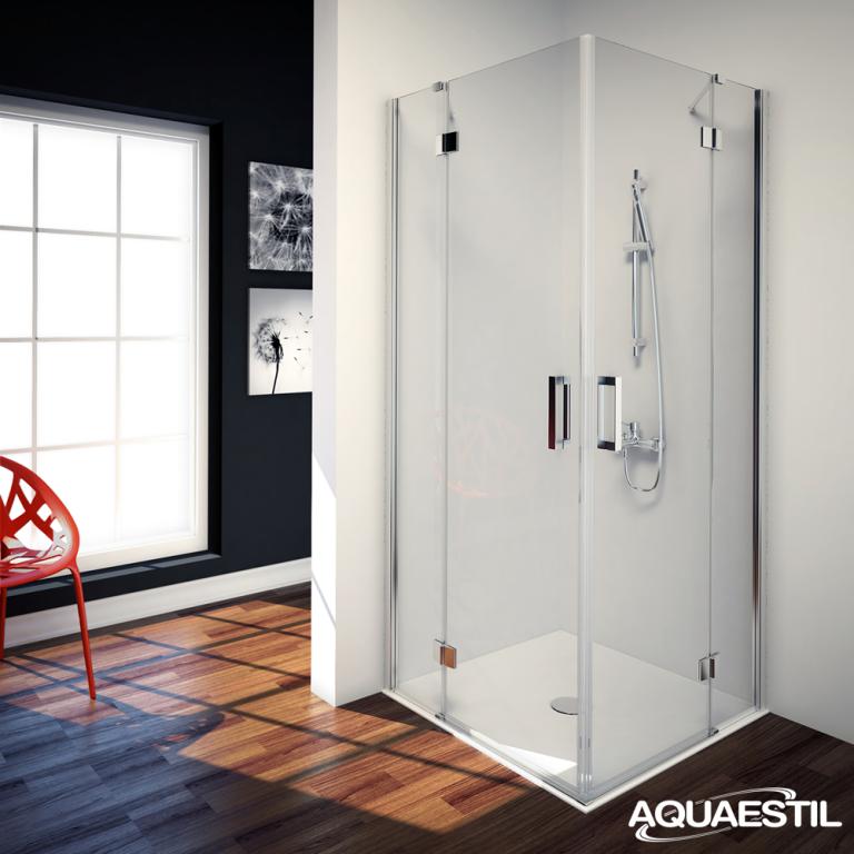 AQUAESTIL AURORA D+D Paravan s dvoja okretna vrata, srebrni profil, prozirno staklo