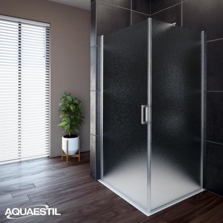 AQUAESTIL OASIS D+W Paravan s okretnim vratima i stijenom, srebrni profil, reljef