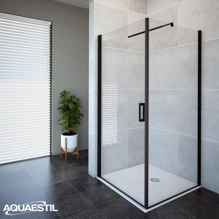 AQUAESTIL OASIS D+W Paravan s okretnim vratima i stijenom, crni profil, reljef