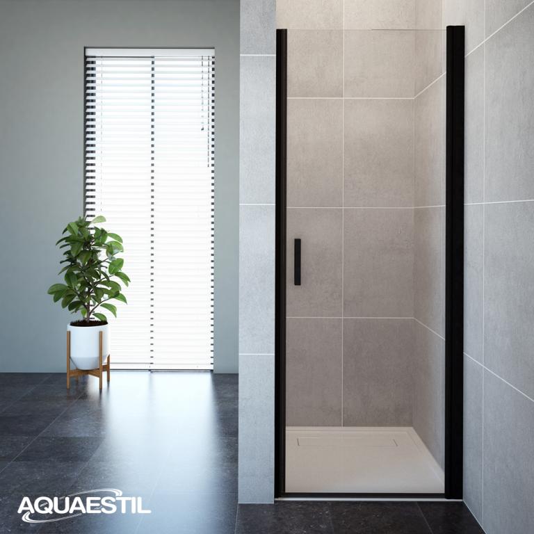 AQUAESTIL OASIS D Paravan s okretnim vratima za nišu, crni profil, prozirno staklo