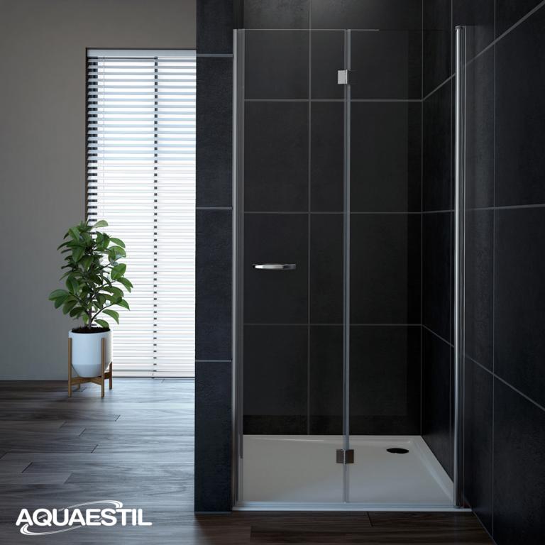 AQUAESTIL OASIS D Okretna vrata s preklopom za nišu, srebrni profil, reljef