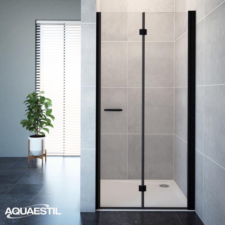 AQUAESTIL OASIS D Okretna vrata s preklopom za nišu, crni profil, reljef