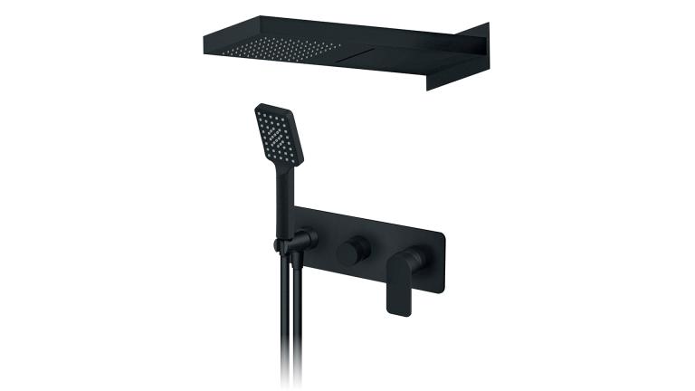 Tuš sistem ROSAN S2 Black, 500x220 mm, podgradni, ručni tuš i slap, 500x220 mm, crni
