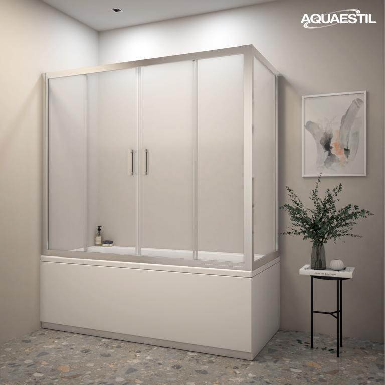 AQUAESTIL PANDORA 2D+W Klizna vrata i stijena za kadu, bijeli profil, prozirno ili reljef staklo, razne dimenzije