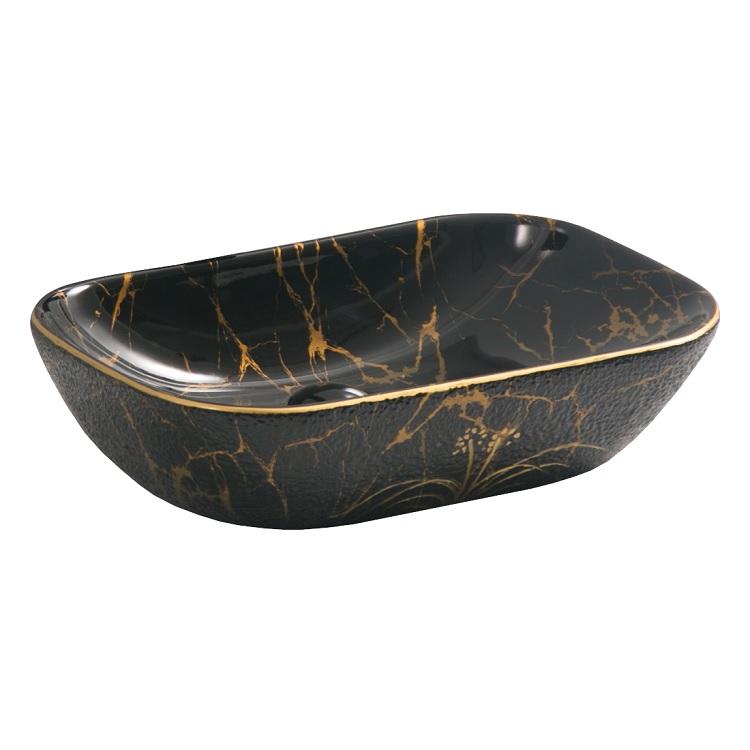 Umivaonik SC Everest, 51x36x13 cm, nadgradni, ovalni, crni/zlatni